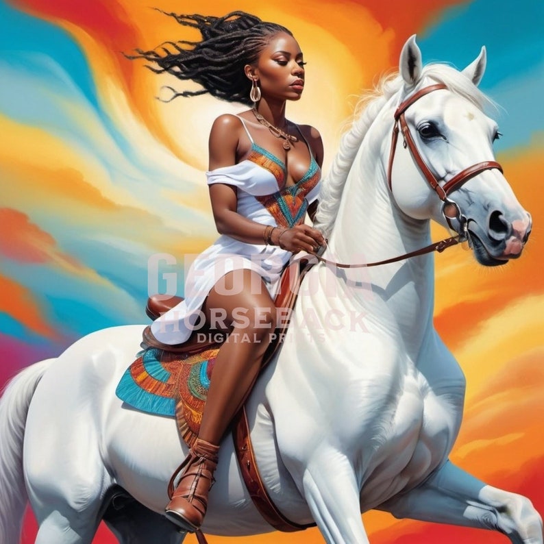 Black Woman Equestrian Art Print: White Horse Rider (digital Download ...