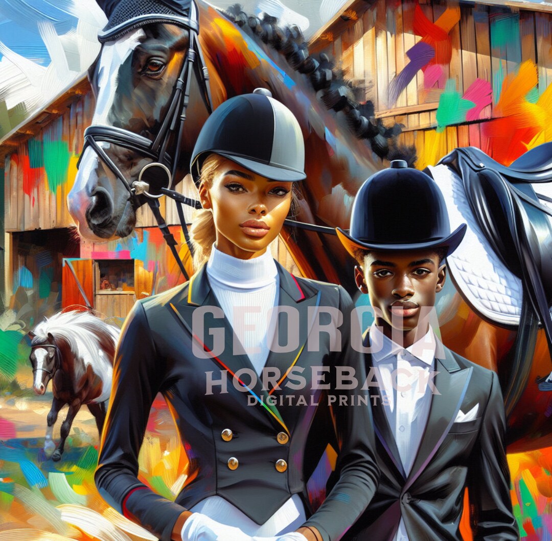 Equestrian Art Print: Black Woman and Son Horse Rider (digital Download ...