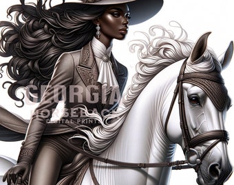 Black Woman Equestrian Art Print: AI Enhanced Image (digitale download)