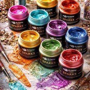 Metallic Paint - Sparks Acrylic Paint - Metallique - Art Alchemy - Metallic Color Guide - Redesign with Prima image 1