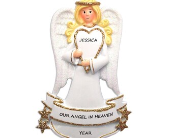 Personalized Memorial Angel Ornament -  In Our Hearts Forever  Christmas Ornament