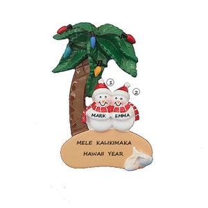 Tropical Snow Couple Personalized Christmas Ornament - Vacation Couple Ornament - Merry Christmas Hawaiian Vacation Couple-Personalized Free