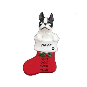 Boston Terrier Personalized  Christmas Ornament - Dog in Stocking Personalized Christmas Ornament