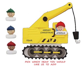 Personalized Crane Construction Truck Christmas Ornament - Personalized Construction Ornament - Personalized Child's Christmas Ornament