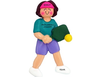 Personalized Pickleball Player Christmas Ornament -Female Pickle Baller - Pickleball Champ!