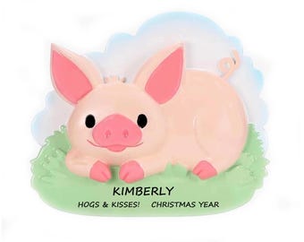 Adorno de cerdo personalizado - Adorno navideño de cría de cerdos o puercos - Adorno navideño de animales de granja de cerdos - Amante de los cerdos - Personalizado a mano