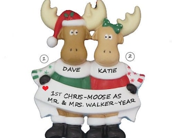 Personalized Christ-Moose Couple Celebrating Our 1st Married Christmas - Personalized Moose Couple Ornament for a Couple