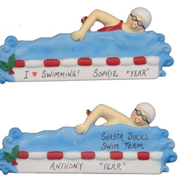 Boy or Girl Swimmer Christmas Ornament - Swimmer Ornament - Hand Personalized