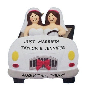 Lesbian Newlywed Couple Personalized Wedding Ornament - Mrs & Mrs Just Married Christmas Ornament