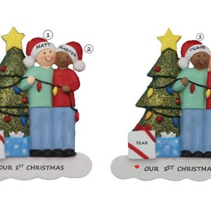 Couple Christmas Ornament Personalized African-American Pajama Couple Ornament Custom Ornament with Name Couple Gifts First Christmas