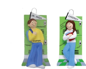Girl or Boy School Locker Personalized Christmas Ornament - Starting High School Personalized Ornament - Starting Junior High School