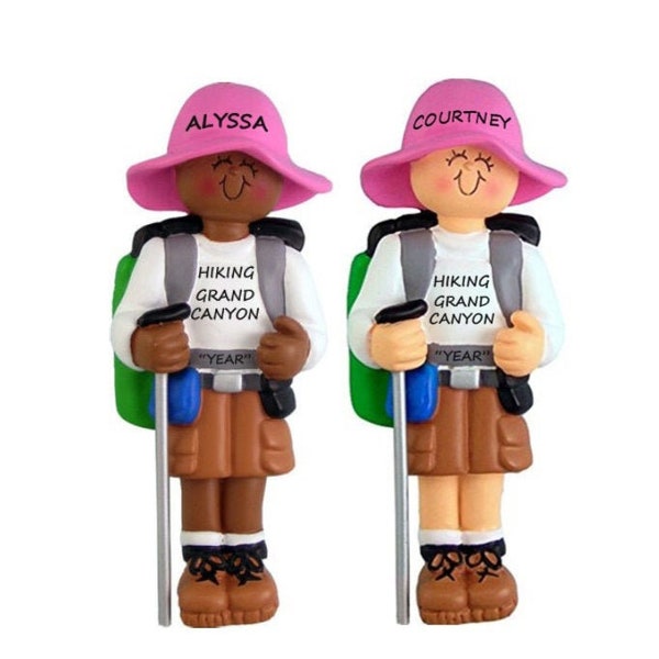 Female Hiker Personalized Ornament - Personalized Hiking Vacation Christmas Ornament - African American Female Hiker Enjoying Outdoors