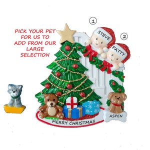 Couple Together Personalized Christmas Ornament with Custom Dog or Cat Added - Couple Ornament with Dog or Cat Added