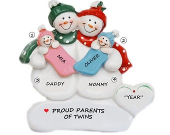 Personalized Family with Twins - Proud New Parents of Twins Ornament - Proud New Grandparents of Twins Ornament