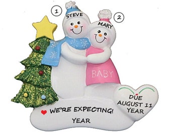 Personalized Christmas Ornament Pregnant Snow Couple - We're Expecting Personalized Ornament - Snow Couple Expecting Baby -Hand Personalized