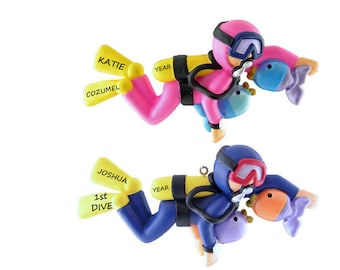 Personalized Scuba Diving Christmas Ornament Male or Female - Scuba Diving Ornament - Ornament for Scuba Diver