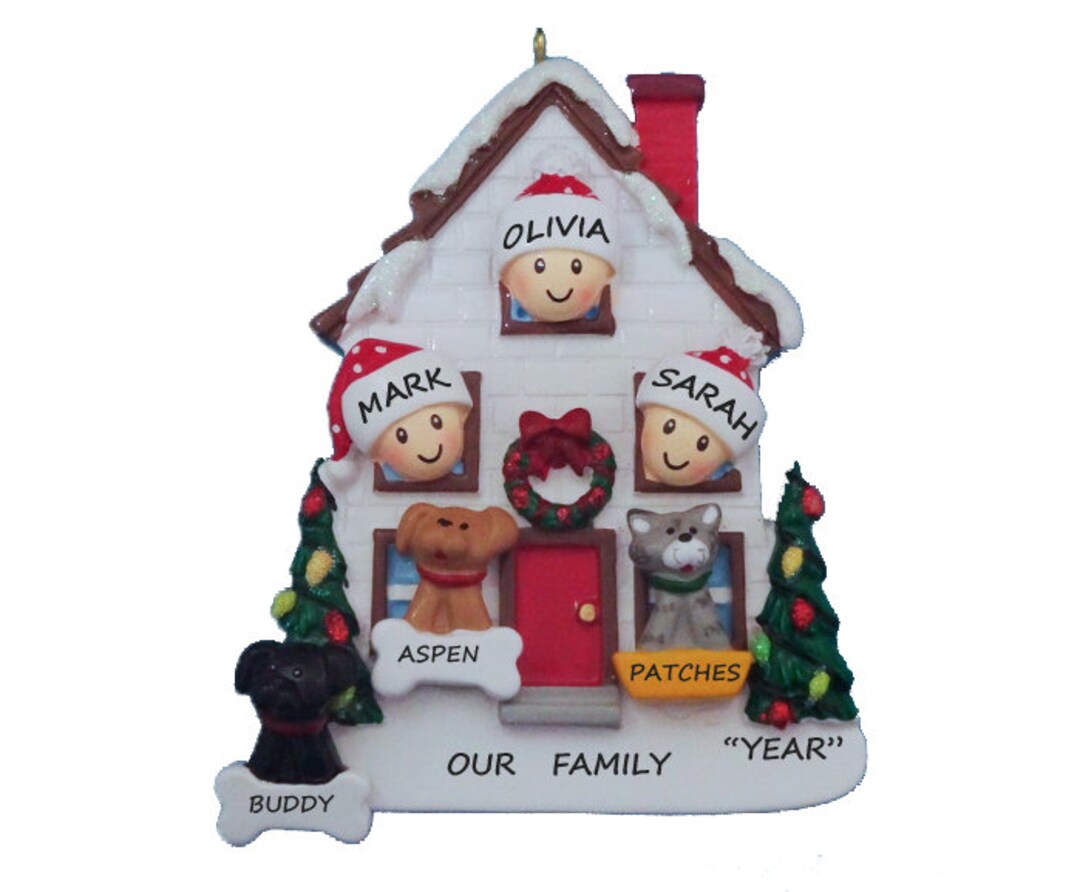 Personalized Family of 3 Home Ornament With 3 Dogs or Cats Added-3 ...