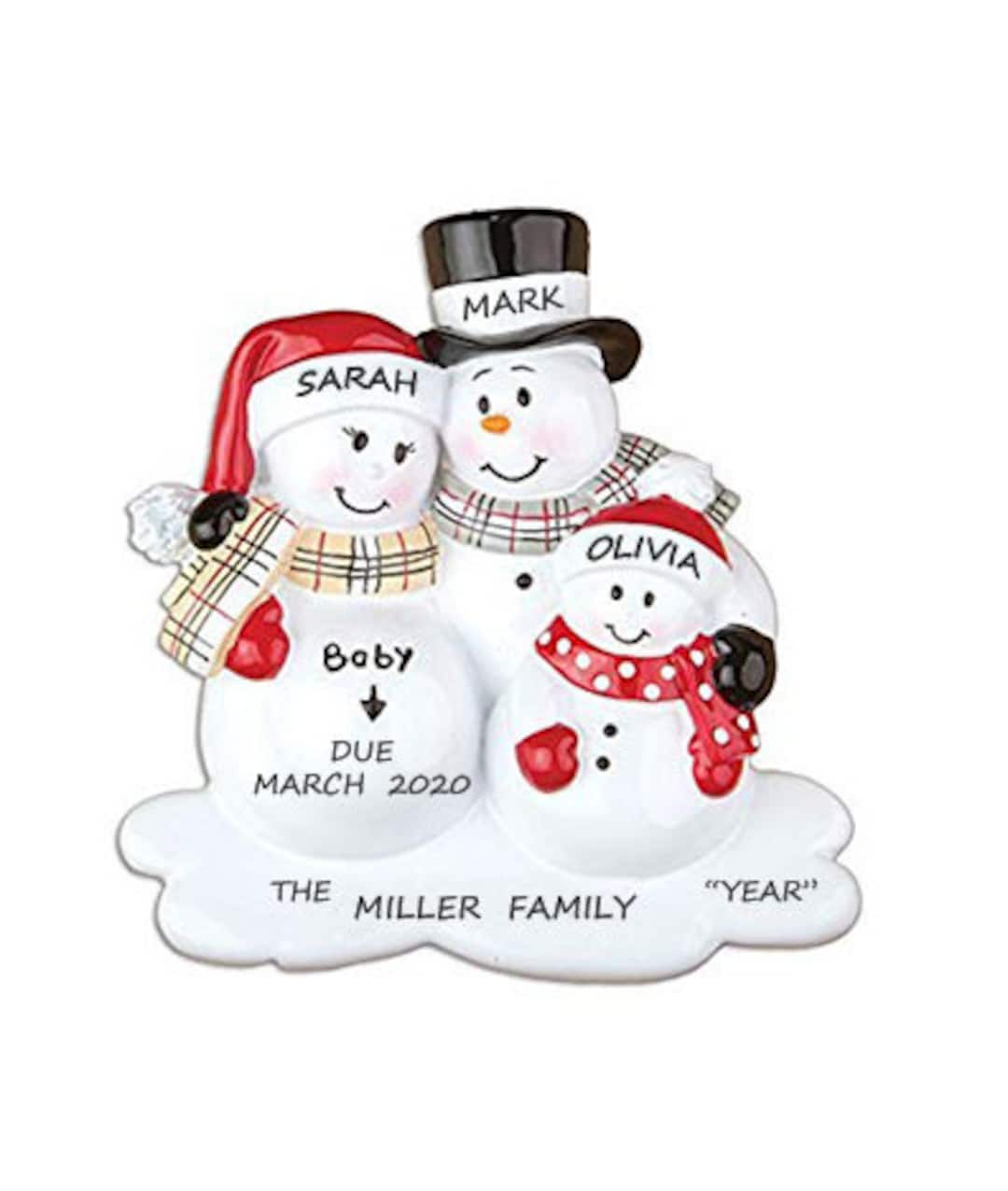 Personalized Expecting Snow Couple With 1 Child Christmas Ornament ...