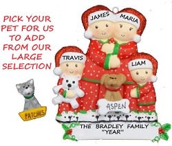 Personalized Family of 4 Ornament with Custom Dog or Cat - Pajama Fam…