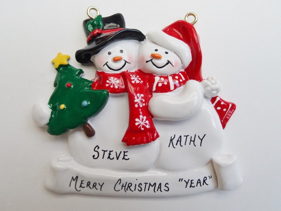 Personalized Snow Couple Holding Christmas Tree Ornament - Personalized ...