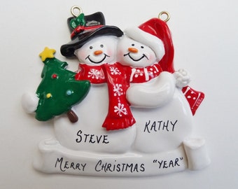 Personalized Snow Couple Holding Christmas Tree Ornament - Personalized Free