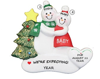 Personalized Christmas Ornament Pregnant Snow Couple - We're Expecting Personalized Ornament - Snow Couple Expecting Baby -Hand Personalized