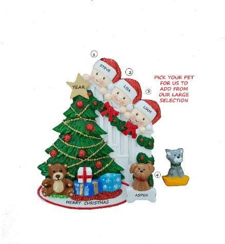 Family of 3 Personalized Christmas Ornament With Custom Dog or Cat ...