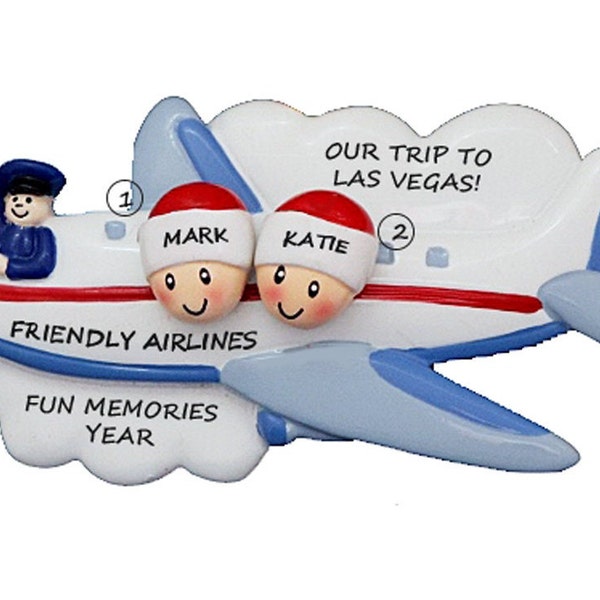 Couple Airplane Trip Personalized Ornament - Christmas Ornament Couple Traveling by Air Vacation