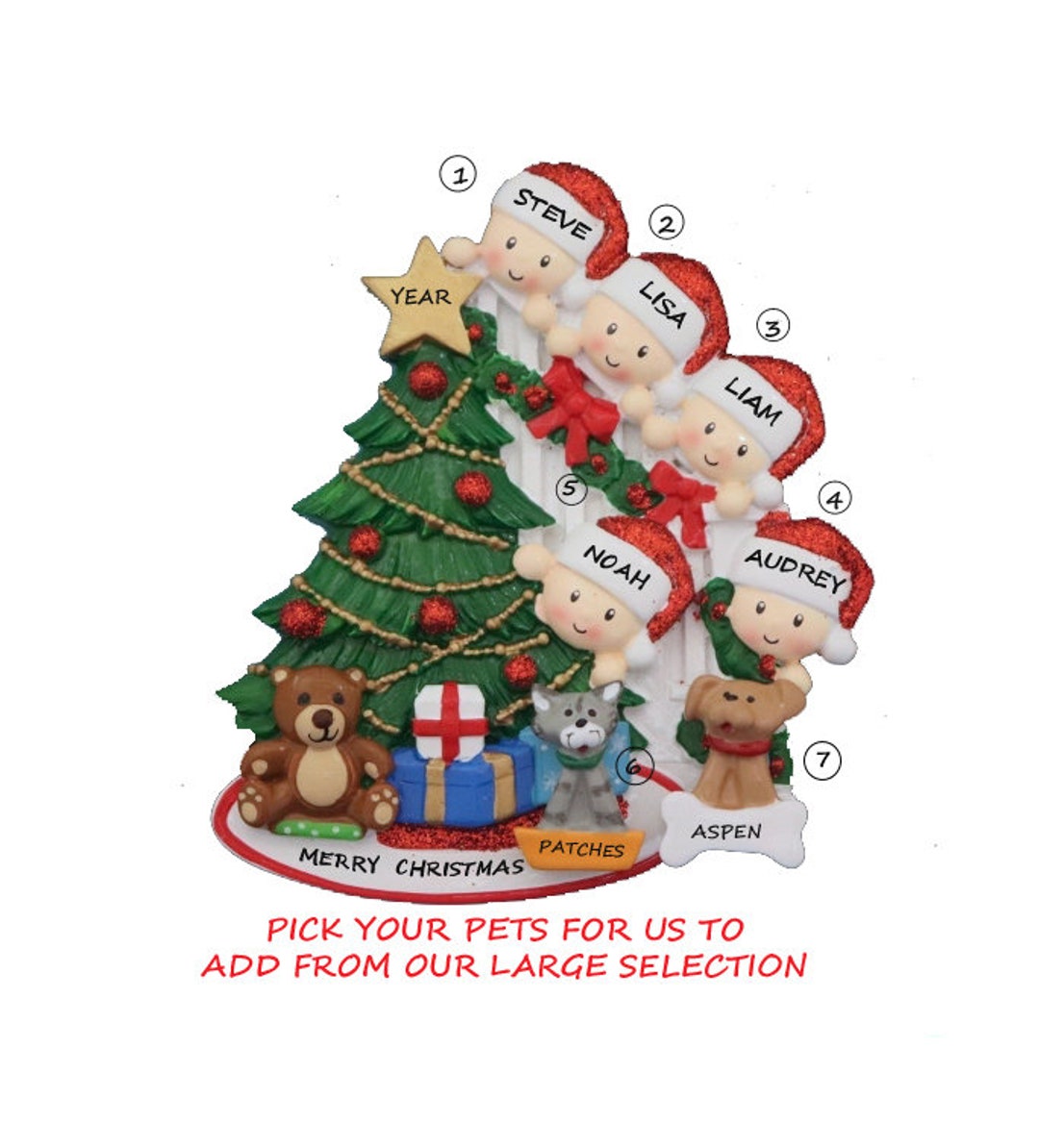 Family of Five Stairs Personalized Ornament With Dogs, Cats or Bunnies ...