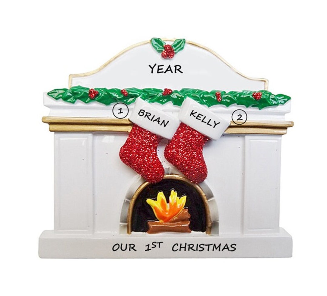 Personalized Fireplace Ornament With 2 Stockings Couple Etsy