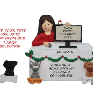 Personalized Ornament Male or Female Working From Home with Dogs or Cats Added - Working From Home  2 Pet Co-Workers Ornament