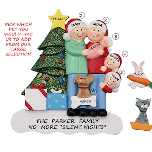 Family of 5 with Baby and A Dog or Cat Personalized Ornament- Family of 5 Ornament with New Baby Boy Or Girl Christmas Ornament