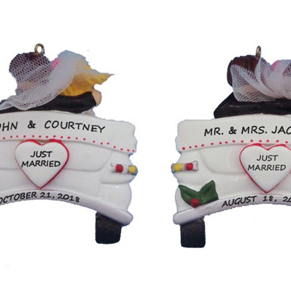 Personalized Just Married Wedding Car Christmas Ornament - Personalized Wedding Couple Christmas Ornament - First Married Christmas