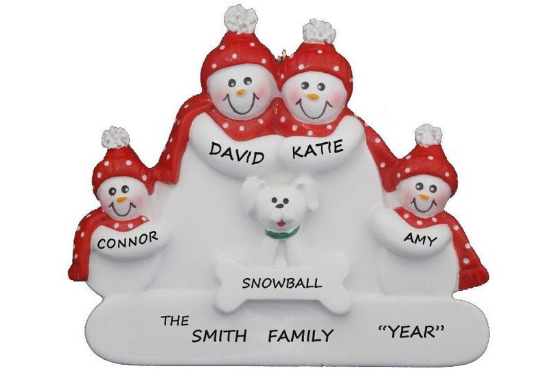 Family of 4 Christmas Ornament With Dog - Hand Personalized Free ...