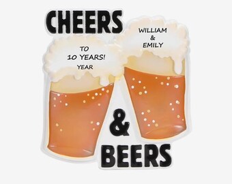 Cheers and Beers Celebrating an Anniversary Personalized Ornament - Celebration Ornament with Beer - Custom Personalized Ornament