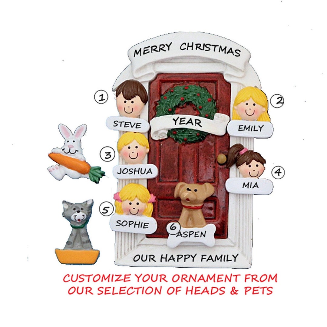 Personalized Ornament Front Door Family of 5 With Cat, Dog, Bunny or ...