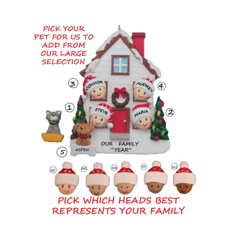 Personalized Family of 4 Home Ornament With Dog or Cat Added - 4 People ...