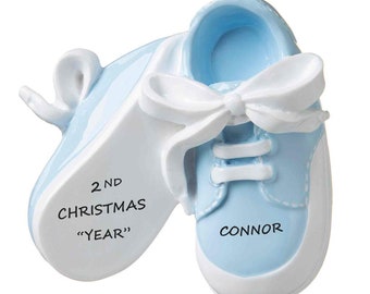 Blue Baby Shoes - Baby's 1st Steps - Baby's 1st or 2nd Christmas - Hand Personalized Christmas Ornament