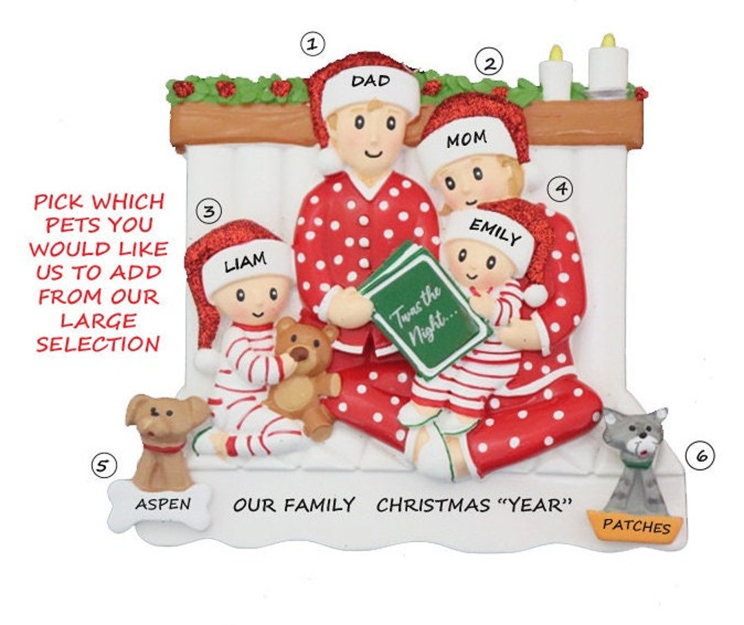 Personalized Family 4 Snuggled in Bed Reading A Book With 2 Dogs or ...