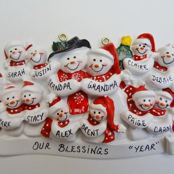 Family of 14 Personalized Christmas Ornament - Personalized Free - Grandparents with 12 Grandchildren Personalized Christmas Ornament