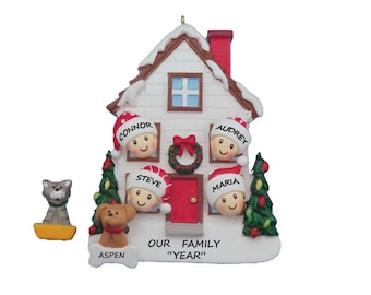 Personalized Family of 4 Home Ornament with Dog or Cat Added - 4 People Home Personalized Ornament with Dog or Cat - 4 Roommates Ornament