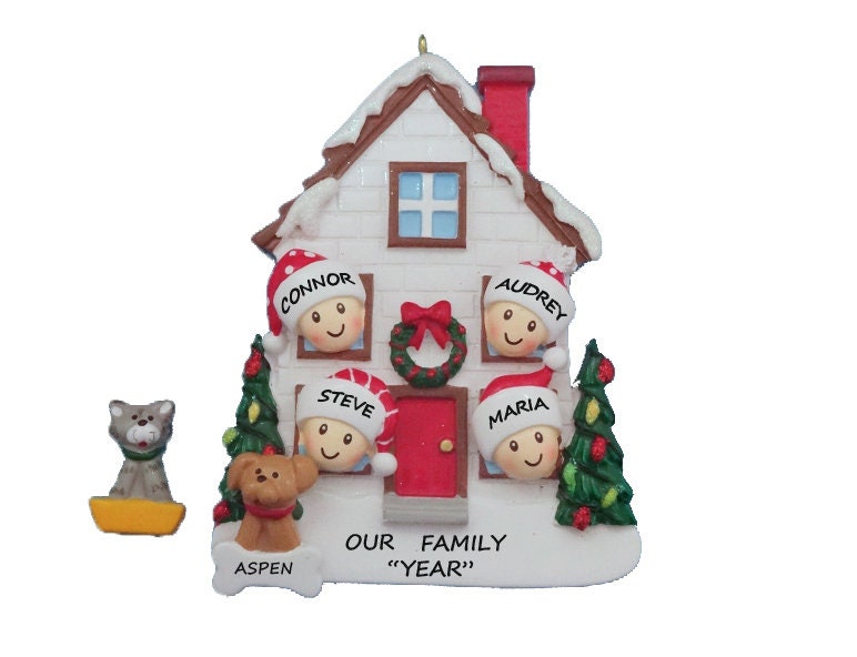 Personalized Family of 4 Home Ornament With Dog or Cat Added - Etsy