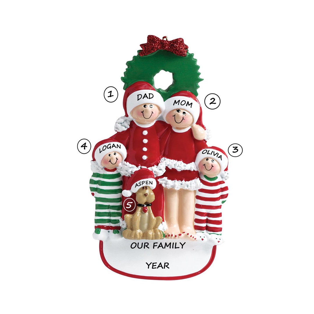 Pajama Family of 4 Personalized Christmas Ornament With Family Dog ...