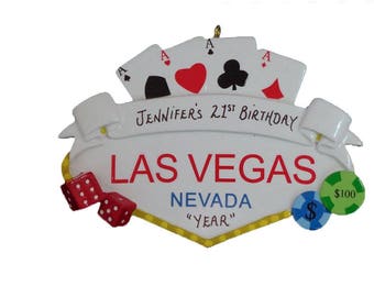 Personalized Ornament Celebrating 21st Birthday in Las Vegas - Las Vegas Vacation Ornament - Las Vegas Trip Ornament