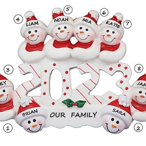 Personalized Family of 8 Dated 2023 Ornament-Family of 8 Personalized Christmas Ornament-Snowman Family of Eight Personalized Ornament