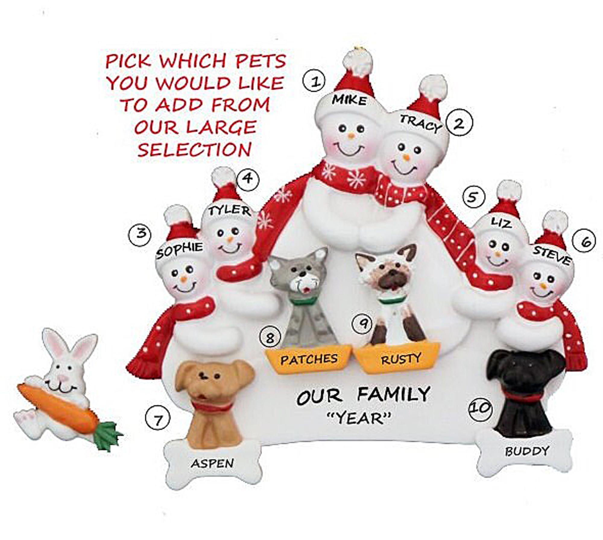 Personalized Snow Family 6 Ornament With 4 Pets - Snow Family of Six ...