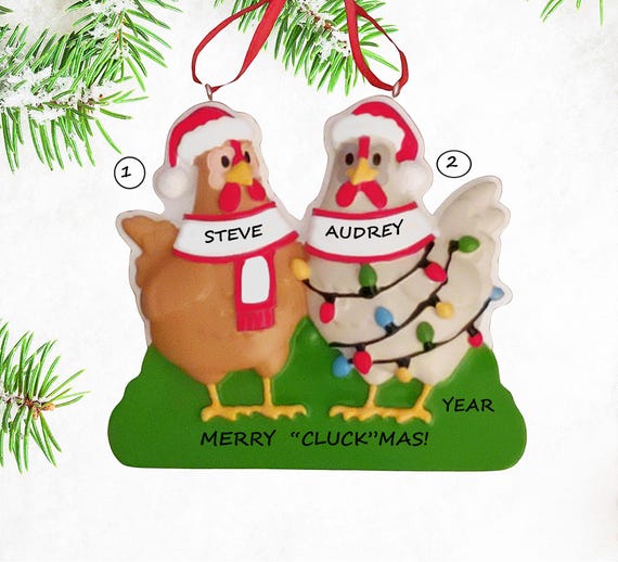 Personalized Adorable Chicken Couple Christmas Ornament - Gift for Couple that Loves Raising Chickens - Selling Eggs