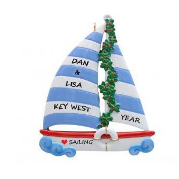 Personalized Sailboat Christmas Ornament - Love Sailing Personalized Ornament - Sailboat Regatta - Couple Loves Sailing Ornament