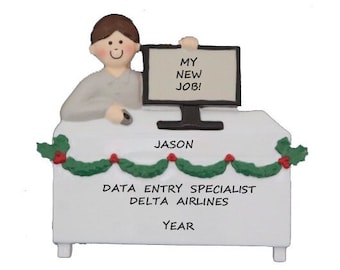 New Job Male or Female Laptop Computer Desk Personalized Christmas Ornament - Job Promotion Personalized Christmas Ornament