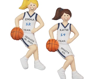 Personalized Girl Basketball Player Ornament - Girl Basketball Player Ornament with Red - Blue or Green Team Uniform